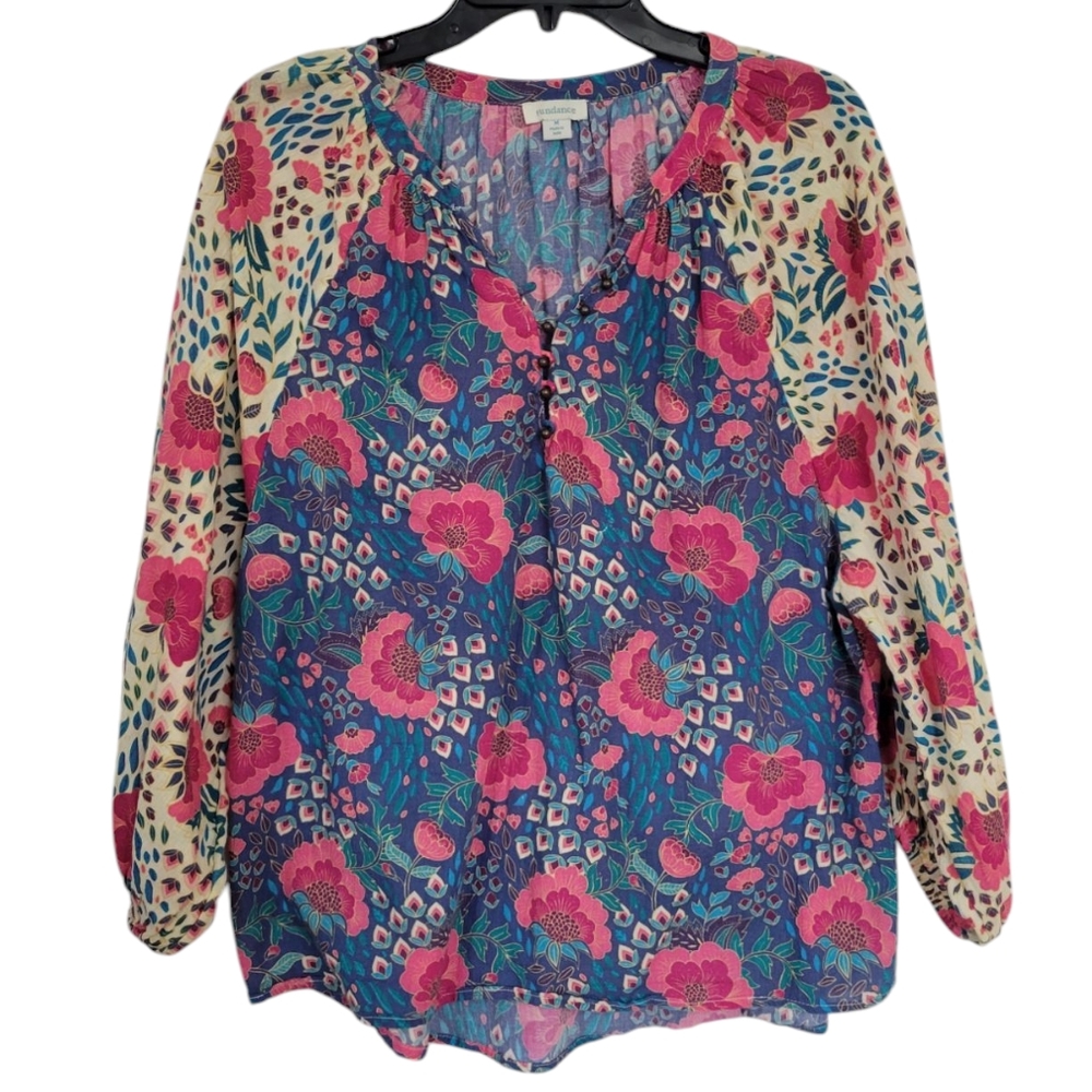 Sundance Dreamkeeper Boho Floral Colorful Peasant Blouse 100% Cotton M